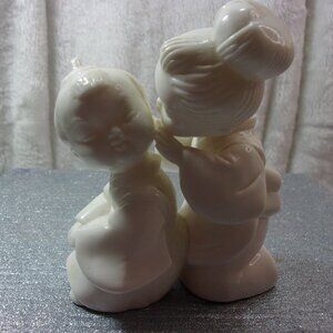 H-158 ARDALT JAPAN FINE PORCELAIN WOMAN WHISPERING TO BOY FIGURINE